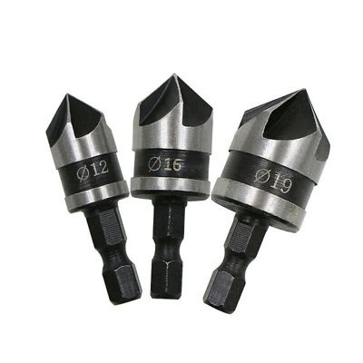 OKODOKO 3Pc 90 Degree Wood Countersink Bits Set 1/4 Inch Hex Shank 12mm 16mm 19mm Dia. from B&Q