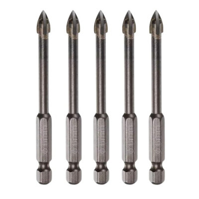 OKODOKO 5Pcs Titanium Coated Masonry Drill Bits For Concrete Brick Ceramic Tile Triangle Tip Drill Bits With 1/4" Hex Shank 6mm Diameter