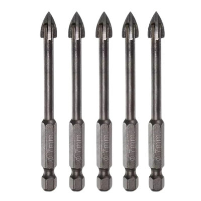 OKODOKO 5Pcs Titanium Coated Masonry Drill Bits For Concrete Brick Ceramic Tile Triangle Tip Drill Bits With 1/4" Hex Shank 7mm Diameter