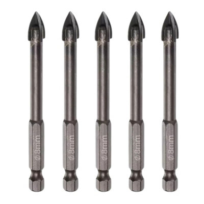 OKODOKO 5Pcs Titanium Coated Masonry Drill Bits For Concrete Brick Ceramic Tile Triangle Tip Drill Bits With 1/4" Hex Shank 8mm Diameter
