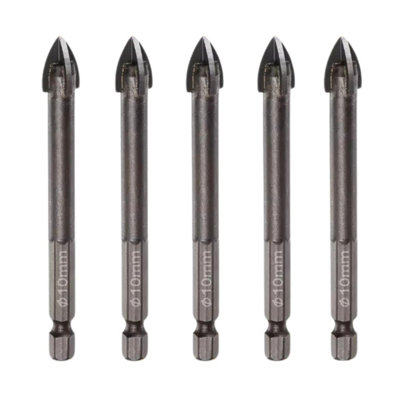 OKODOKO 5Pcs Titanium Coated Masonry Drill Bits For Concrete Brick Ceramic Tile Triangle Tip Drill Bits With 1/4" Hex Shank 10mm Diameter