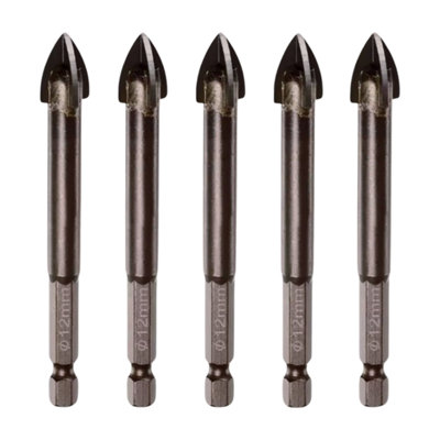 OKODOKO 5Pcs Titanium Coated Masonry Drill Bits For Concrete Brick Ceramic Tile Triangle Tip Drill Bits With 1/4" Hex Shank 12mm Diameter