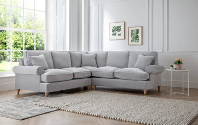 The Great Sofa Company Unisex Light Grey Ezra Textured Velvet Corner Sofa - Scroll Arm In Large - Image 4