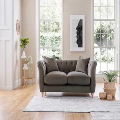  - Sofas Express Carlton Mushroom Brown Velvet  2 Seater Sofa