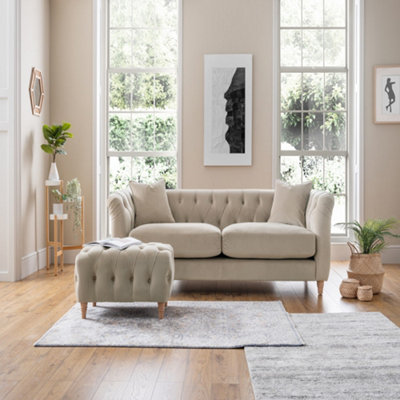 3 Seater Velvet Sofa - Large - Putty - Image 4