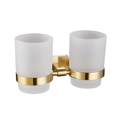 B&Q -  Auro Double Tumbler Holder Brushed Brass Aqau52447