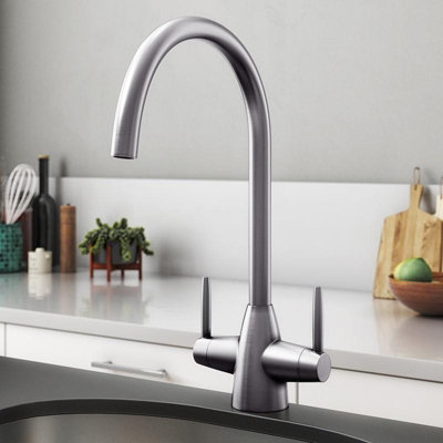 B&Q -  Truecook Dual Lever Kitchen Mixer Tap In Brushed Nickel