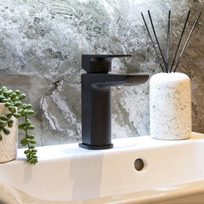 Aquarius Hydro Mono Basin Mixer Tap Inc Waste Matt Black from B&Q