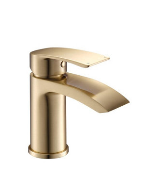 Aquarius Arc Mono Basin Mixer Tap Inc Waste Brushed Brass from B&Q