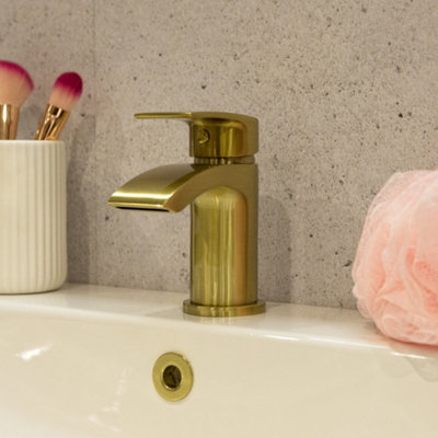 Aquarius Arc Mini Mono Basin Mixer Tap Inc Waste Brushed Brass from B&Q