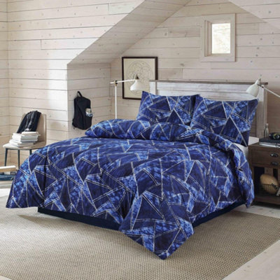 B&Q -  Jaxon Navy Blue Geomectric Duvet Cover Set Fresh Modern Bedding