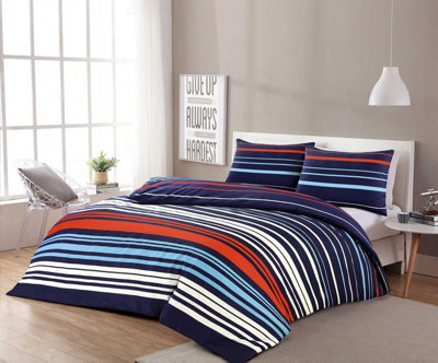 Homespace Direct Ltd Pedro Multi Stripe Duvet Cover Set Blue/red Fresh And Modern Bedding from B&Q