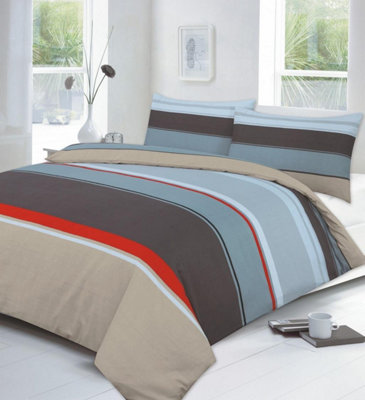 Homespace Direct Ltd Carter Brown Striped Duvet Cover Set Modern Bedding from B&Q