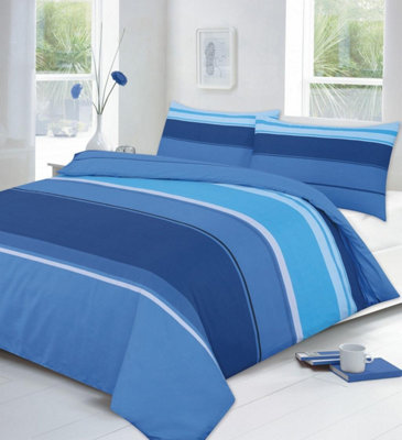 Homespace Direct Ltd Carter Blue Striped Duvet Cover Set Modern Bedding from B&Q