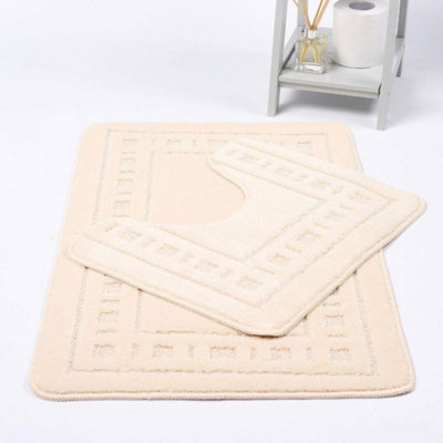  - Diem Bath Mat 2 Piece Set Non-Slip Pedestal And Bath Mat Toilet Bathroom Rug -Cream