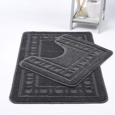 Diem Bath Mat 2 Piece Set Non-Slip Pedestal And Bath Mat Toilet Bathroom Rug - Grey