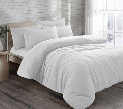Homespace Direct Ltd White Teddy Bear Fleece Duvet Cover Set Bedding Warm Double