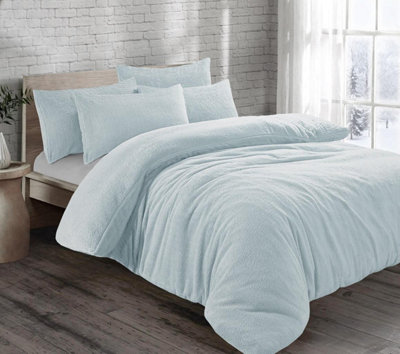 Homespace Direct Ltd Teddy Bear Fleece Duvet Cover Set Bedding Warm Double Blue