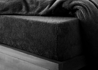 Kampala Hill Teddy Fleece Fitted Sheet Sherpa Bed Sheets Black from B&Q