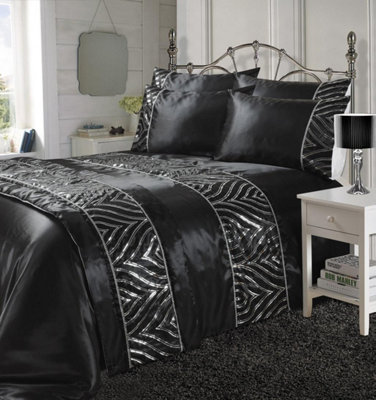 Kampala Hill Shimmer Duvet Cover Set Sequin Embellished Bedding Black from B&Q