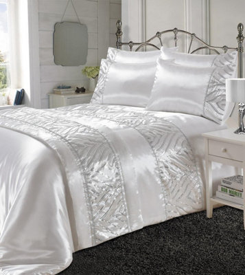 Kampala Hill Shimmer Duvet Cover Set Sequin Embellished Bedding White from B&Q