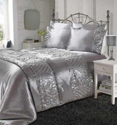 Kampala Hill Shimmer Duvet Cover Set Sequin Embellished Bedding Grey from B&Q
