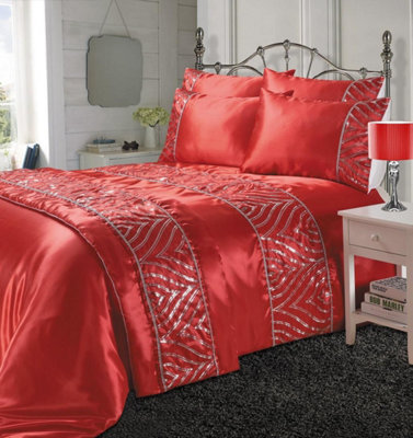 Kampala Hill Shimmer Duvet Cover Set Sequin Embellished Bedding Red from B&Q