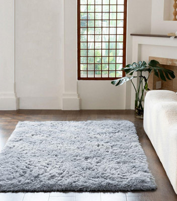 Kampala Hill Cuddle Area Rug Anti-Slip Cuddly Shaggy Soft Fluffy Silver Grey 60X110Cm from B&Q