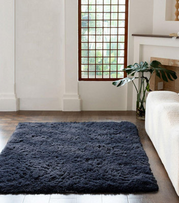 Kampala Hill Cuddle Area Rug Anti-Slip Cuddly Shaggy Soft Fluffy Charcoal Grey 120X170Cm from B&Q