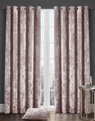 B&Q -  Crushed Velvet Light Filtering Curtains Blush Pink 66X90"