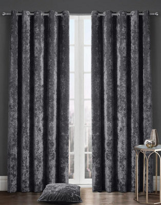 Kampala Hill Crushed Velvet Light Filtering Curtains Charcoal Black 66X72" from B&Q