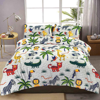 Kampala Hill Jungle Animals Grey Duvet Cover Set Children's Bedding Single from B&Q