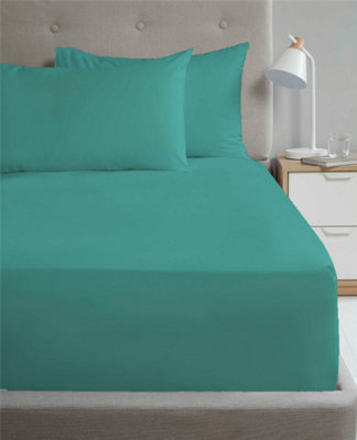 Kampala Hill Percale 16 Inch Deep Fitted Sheet Teal
