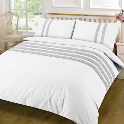 B&Q -  Homespace Direct Lace Dia Duvet Cover Set Luxury Double White Bedding Set 100% Egyptian Cotton Percale 200 Thread Count