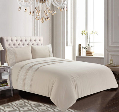 Kampala Hill Embroidered Luxury Duvet Cover Set Bedding Set Double Natural Lottie from B&Q