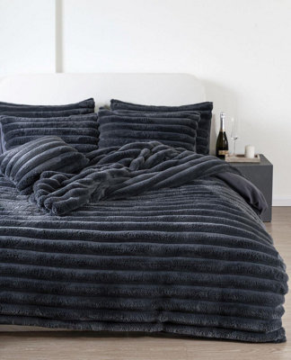 Kampala Hill Big Cord Teddy Charcoal Duvet Cover Set Single Bedding Set