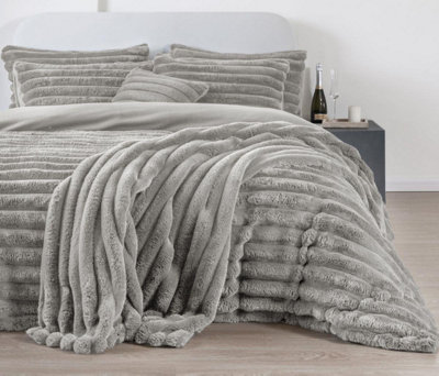Kampala Hill Silver Big Cord Teddy Duvet Cover Set Single Bedding Set