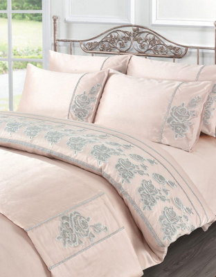 Homespace Direct Ltd Pink Kampala Hill Amara Embroidered Duvet Cover Set With Pillowcases Super King Bedding Set