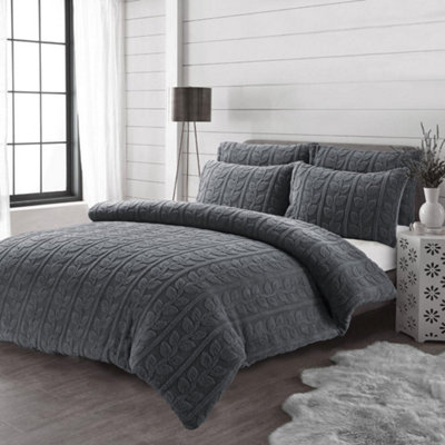 Kampala Hill Leaves Teddy Grey Duvet Cover Set King Bedding Set from B&Q