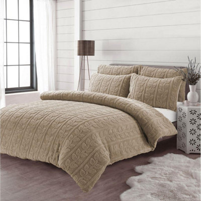 Kampala Hill Beige Leaves Teddy Duvet Cover Set Double Bedding Set