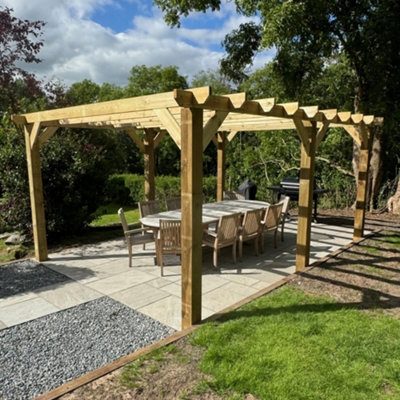 NLC(DRIFFIELD)LIMITED Nlc Xl Wooden Pergola 4.2M X 3.6M (13'9" X 11'10") With Heavy Duty Tanalised Timber from B&Q
