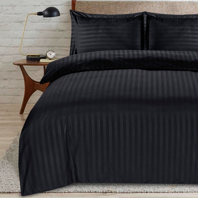 B&Q -  Satin Stripe Duvet Cover SetsDouble Black Bedding With Satin StripesDouble Duvet Set & Pillowcases - Image 3