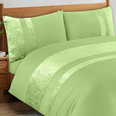 Casabella Silver/Grey/Pink Luxury Crushed Velvet Panel Band Duvet Cover Sets With Pillow Case Single Duvet Cover Bedding Set Sage 137Cm