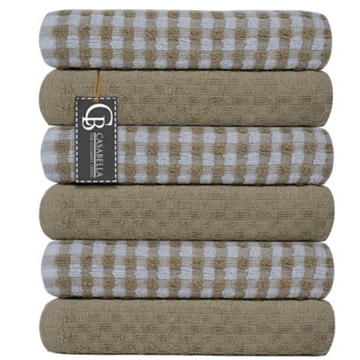 Casabella Pack Of 6 Cotton Kitchen Tea Towels, Soft Kitchen Tea Towels Set, Highly Absorbent Dish Towels Beige