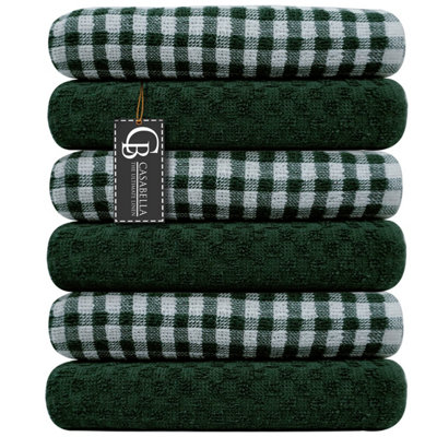 Casabella Pack Of 6 Cotton Kitchen Tea Towels, Soft Kitchen Tea Towels Set, Highly Absorbent Dish Towels Green