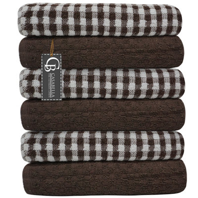 Casabella Pack Of 6 Cotton Kitchen Tea Towels, Soft Kitchen Tea Towels Set, Highly Absorbent Dish Towels Brown
