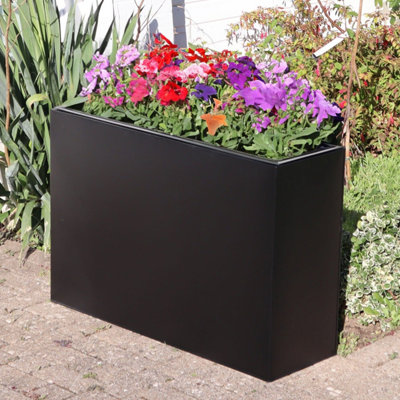 Woven Wood 80Cm Long Zinc Matte Black Tall Trough Planter from B&Q
