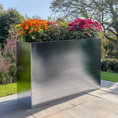 B&Q -  90Cm Long Zinc Galvanised Brushed Silver 60Cm Tall Trough Planter