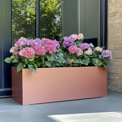 Woven Wood 100Cm Zinc Galvanised Rose Gold Trough Planter from B&Q