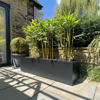 Woven Wood 120Cm Zinc Galvanised Matte Black Trough Planter